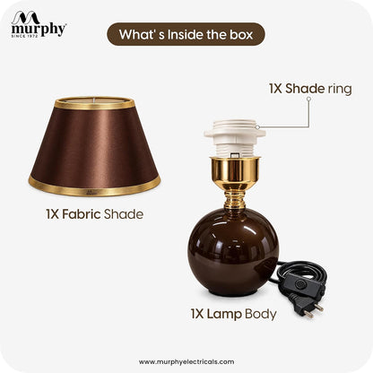 Murphy Noctra 3-in-1 LED Table Lamp with Brown Fabric Shade & Gold Accents | E27 Bulb Included | 1 Year Warranty