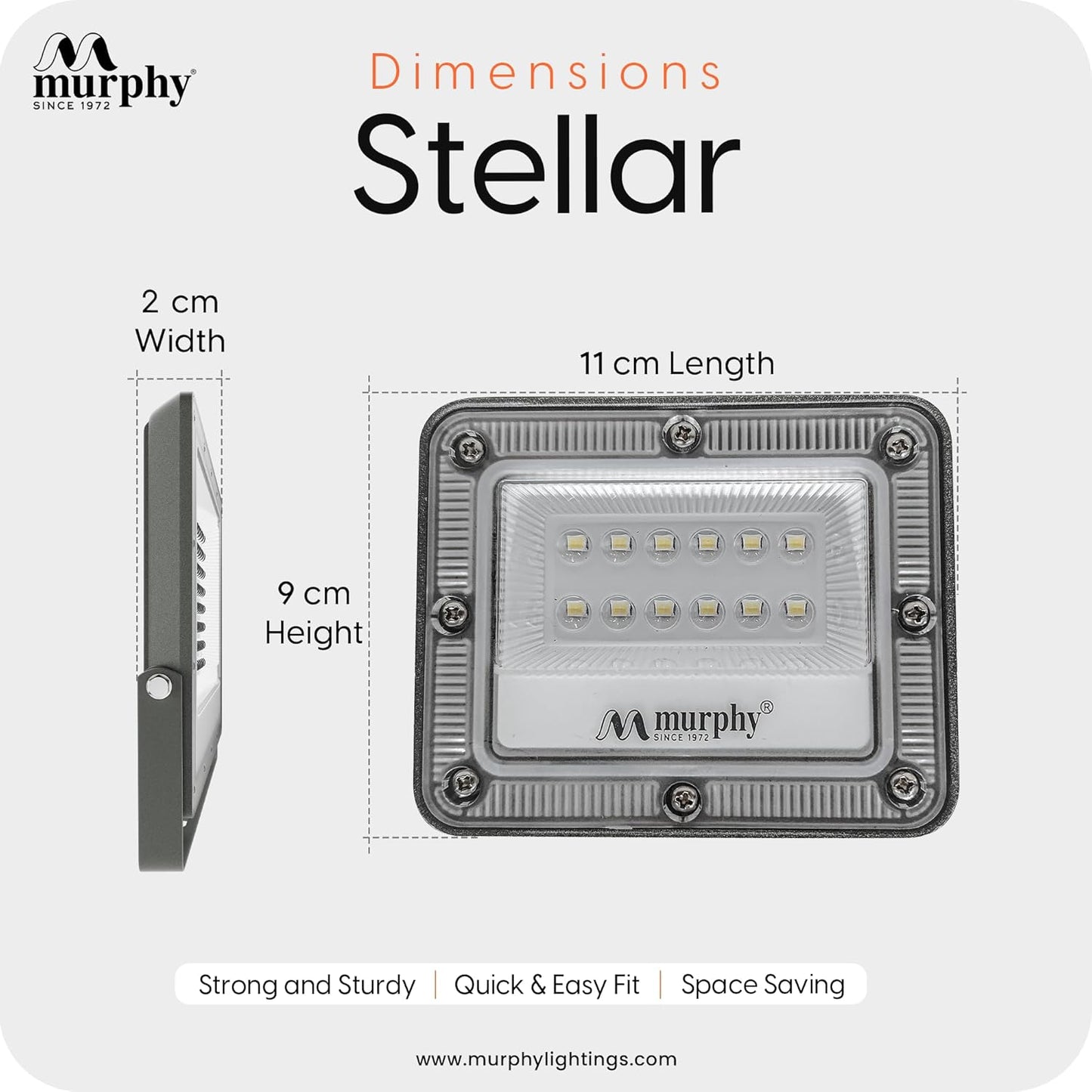 Murphy Stellar 10W LED Flood Light with 2-Year Warranty | Cool White | High Brightness Outdoor LED for Security, Landscape, Warehouse, Backyard | IP66 Waterproof | BIS Approved
