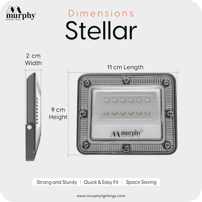 Murphy Stellar 10W LED Flood Light with 2-Year Warranty | Cool White | High Brightness Outdoor LED for Security, Landscape, Warehouse, Backyard | IP66 Waterproof | BIS Approved