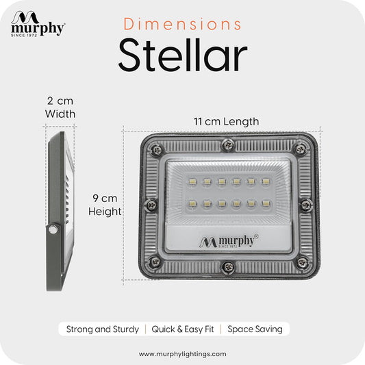 Murphy Stellar 10W LED Flood Light with 2-Year Warranty | Cool White | High Brightness Outdoor LED for Security, Landscape, Warehouse, Backyard | IP66 Waterproof | BIS Approved