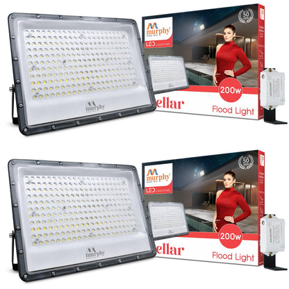 Murphy Stellar 200W LED Flood Light with Auto Day-Night Sensor | Ultra-Bright 6500K Cool White | IP66 Waterproof & Surge Protected | High Lumen Outdoor Security Light for Factory