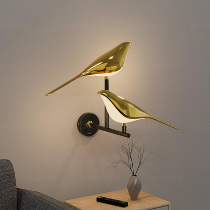 Murphy Golden Bird Twins Wall Light for Living Room, Bedroom, Cafe - Modern 3-in-1 Colo, Stone Finish Wall Sconce, Home & Office Decoration