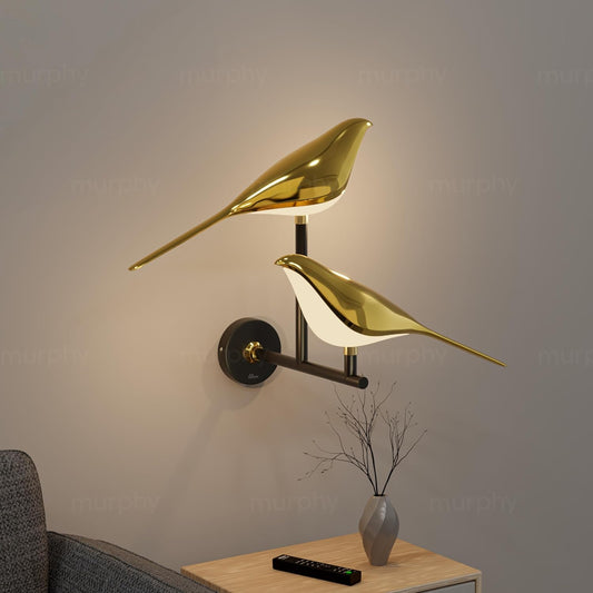 Murphy Golden Bird Twins Wall Light for Living Room, Bedroom, Cafe - Modern 3-in-1 Colo, Stone Finish Wall Sconce, Home & Office Decoration
