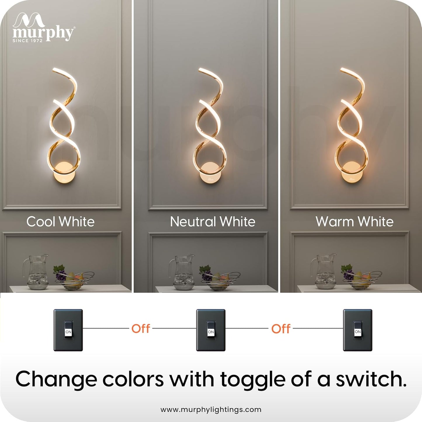Murphy Twistra Elegant LED Wall Lamp for Home – 2 Years Warranty – Modern Aluminium Light with 3 Color Modes (French Gold)