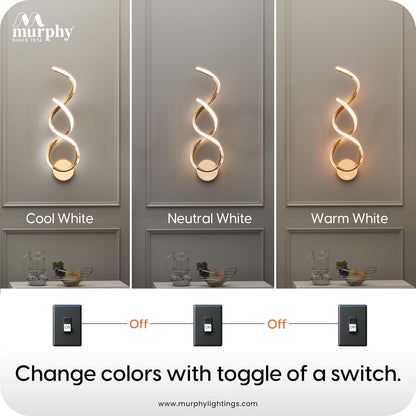 Murphy Twistra Elegant LED Wall Lamp for Home – 2 Years Warranty – Modern Aluminium Light with 3 Color Modes (French Gold)