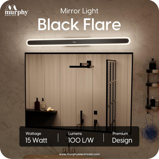 Murphy LumaLine TrioGlow 15W Black Body Premium LED Mirror Wall Bathroom Light - with 3-in-1 Colour Cool White/Warm White/Natural White Linear Bar