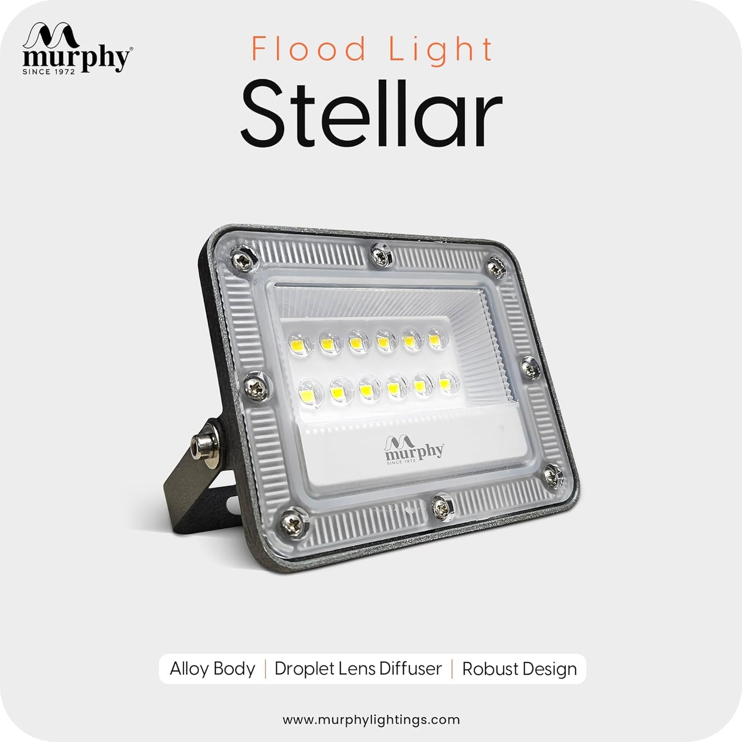 Murphy Stellar 10W LED Flood Light with 2-Year Warranty | Cool White | High Brightness Outdoor LED for Security, Landscape, Warehouse, Backyard | IP66 Waterproof | BIS Approved