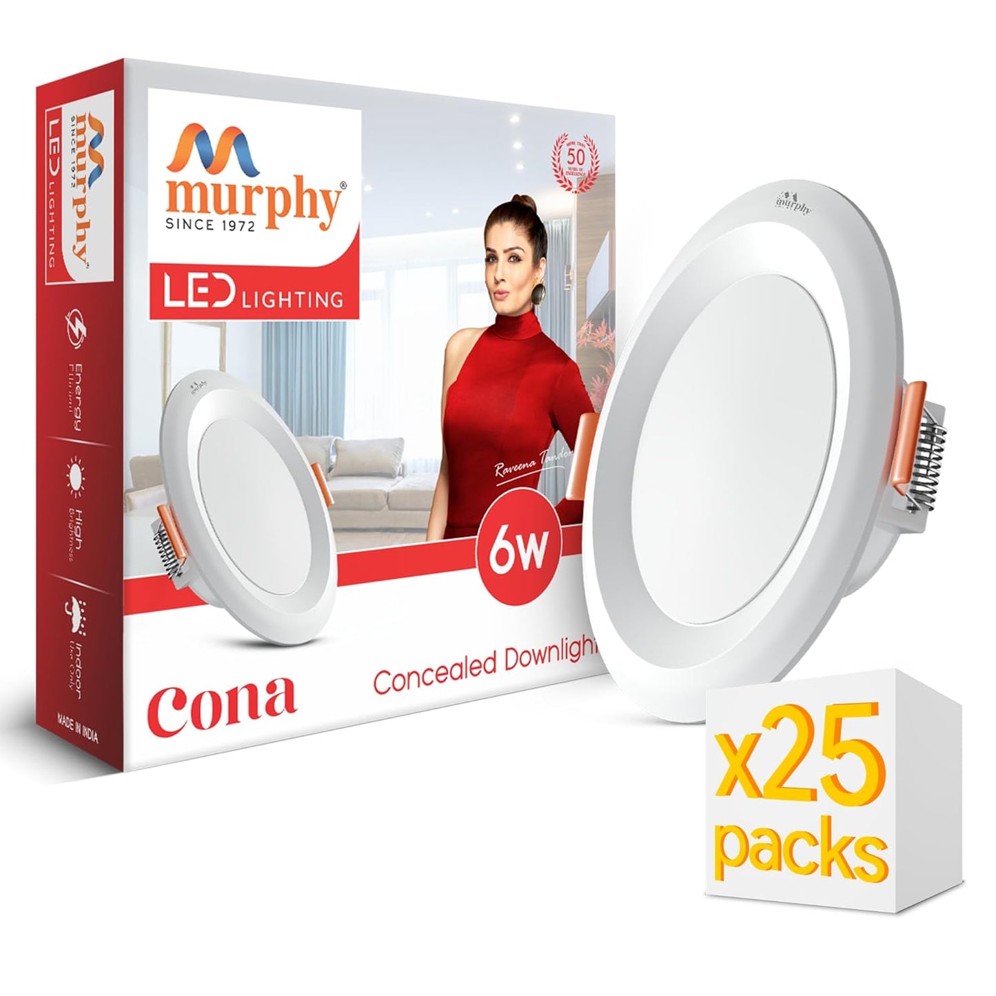 Murphy Cona 6W Round LED Concealed Panel Down Light | Best Suited for 3-Inch Cutout, Energy Efficient, 2 Years Warranty