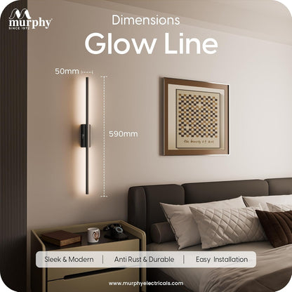 Murphy Slim Ray 12W LED Wall Highlighter– Modern Wall Light, Sleek Black Finish, Decorative Indoor Wall Lamp for Bedroom, Living Room & Hall, 3 Color Changing (Cool/Natural/Warm White)