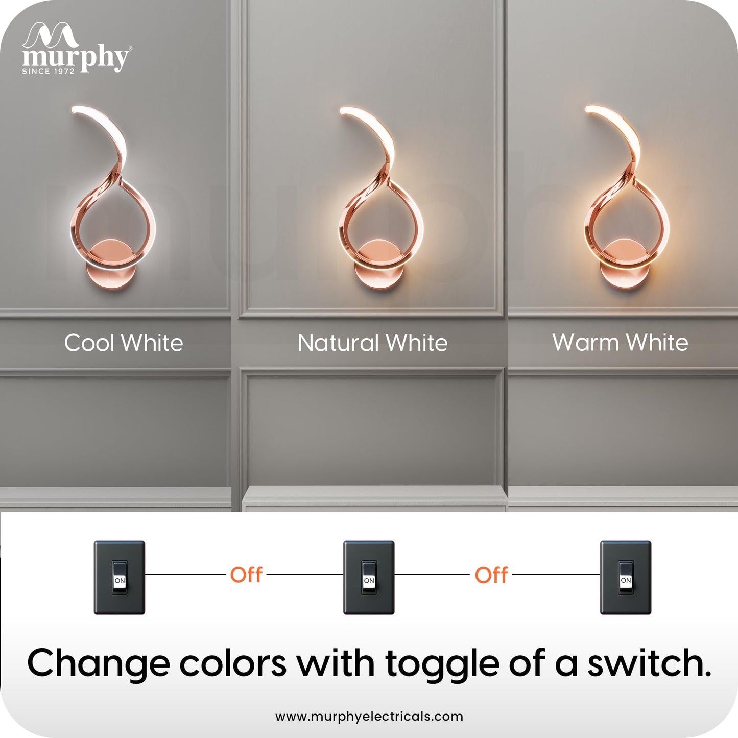 Murphy Luxora Elegant LED Wall Lamp for Home – 2 Years Warranty – Modern Aluminium Light with 3 Color Modes (Rose Gold)