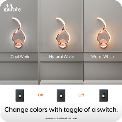 Murphy Luxora Elegant LED Wall Lamp for Home – 2 Years Warranty – Modern Aluminium Light with 3 Color Modes (Rose Gold)