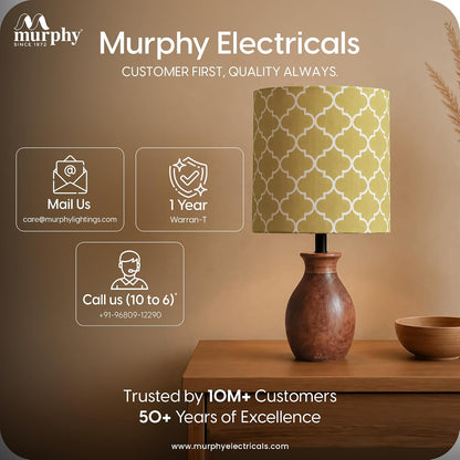 Murphy Moroccan Wooden Pot Table Lamp with 3-in-1 LED Bulb | Printed Fabric Shade | Bedroom & Living Room