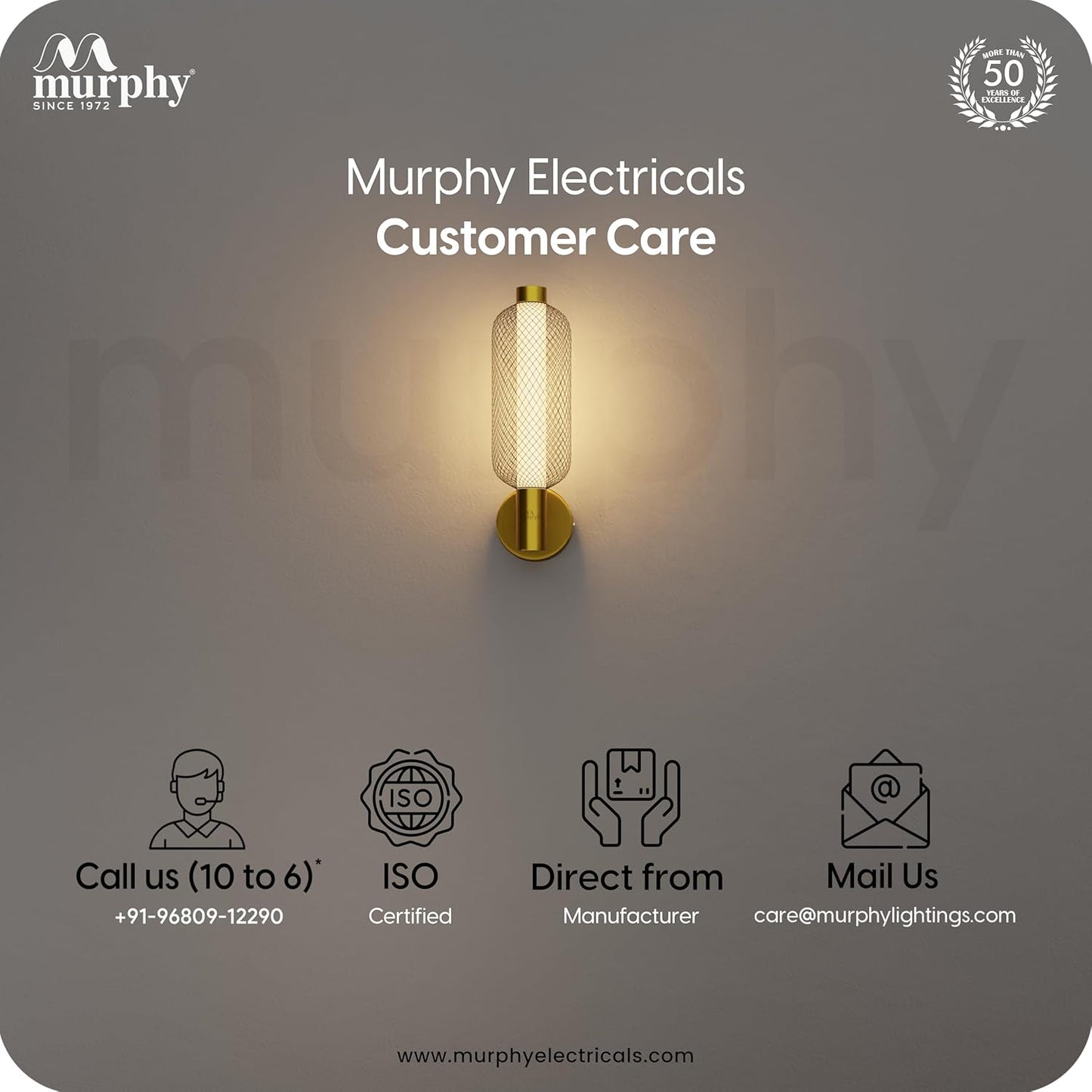 Murphy Noir Net Wall Lamp | 3-in-1 Color Changing LED (Cool White/Warm White/Natural White) with 2-Year Warranty | Premium Golden Finish Decorative Light