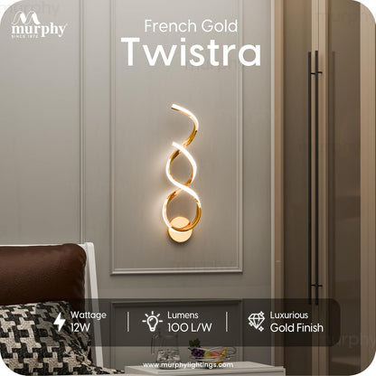 Murphy Twistra Elegant LED Wall Lamp for Home – 2 Years Warranty – Modern Aluminium Light with 3 Color Modes (French Gold)