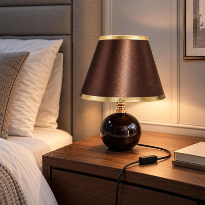 Murphy Noctra 3-in-1 LED Table Lamp with Brown Fabric Shade & Gold Accents | E27 Bulb Included | 1 Year Warranty