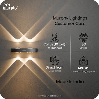 Murphy Areo 4-Way Waterproof LED Wall Light – Warm White | Premium Aluminium Body | Modern Decorative Indoor & Outdoor Wall Lamp | Energy Efficient | IP65 | 2-Year Warranty