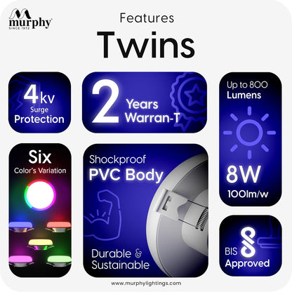 Murphy 2-in-1 8W+8W Double Color Round LED Junction Box Ceiling Light | High Brightness Energy Saving Indoor Light | 2-Year Warranty