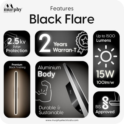 Murphy LumaLine TrioGlow 15W Black Body Premium LED Mirror Wall Bathroom Light - with 3-in-1 Colour Cool White/Warm White/Natural White Linear Bar