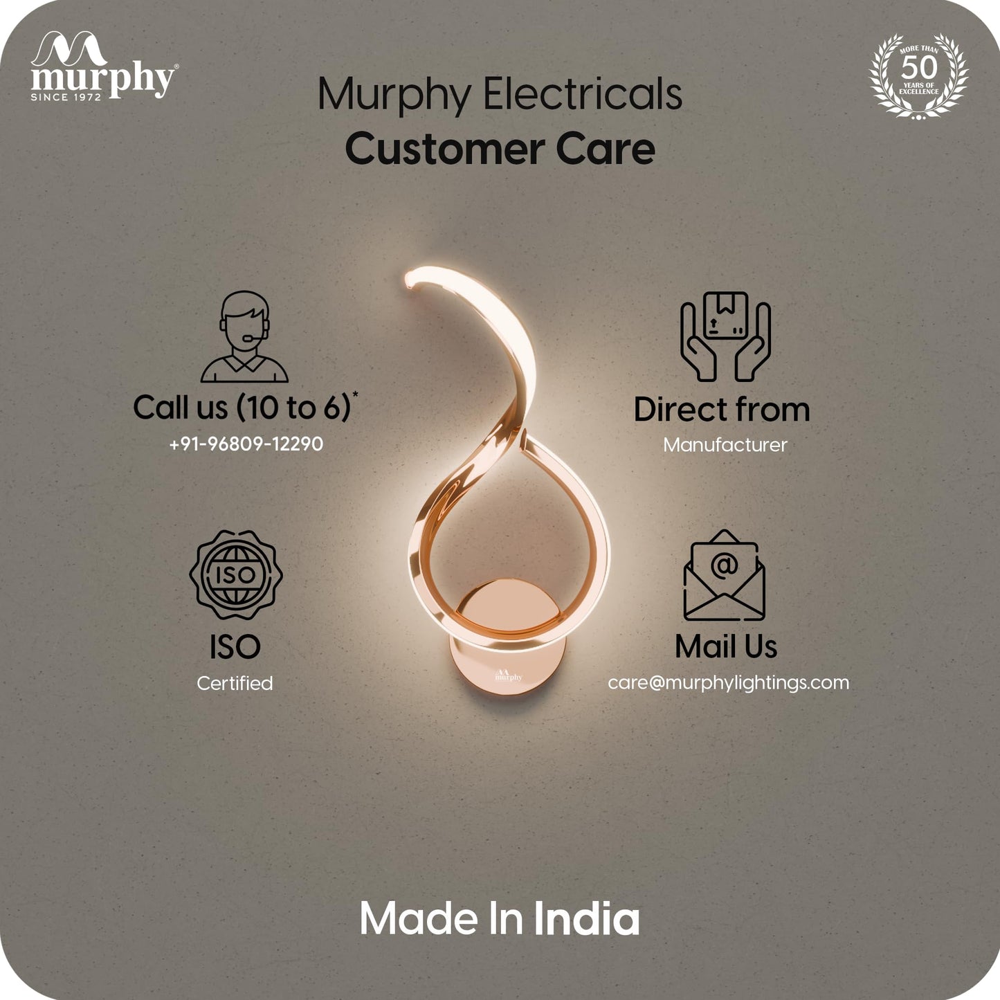 Murphy Luxora Elegant LED Wall Lamp for Home – 2 Years Warranty – Modern Aluminium Light with 3 Color Modes (Rose Gold)