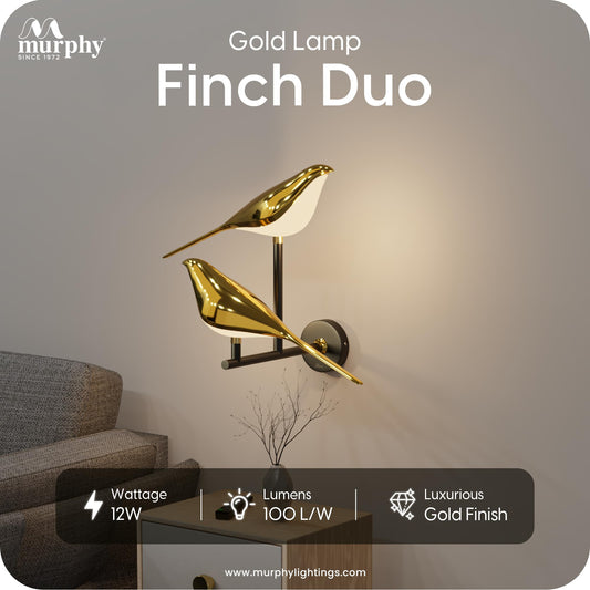 Murphy Golden Bird Twins Wall Light for Living Room, Bedroom, Cafe - Modern 3-in-1 Colo, Stone Finish Wall Sconce, Home & Office Decoration