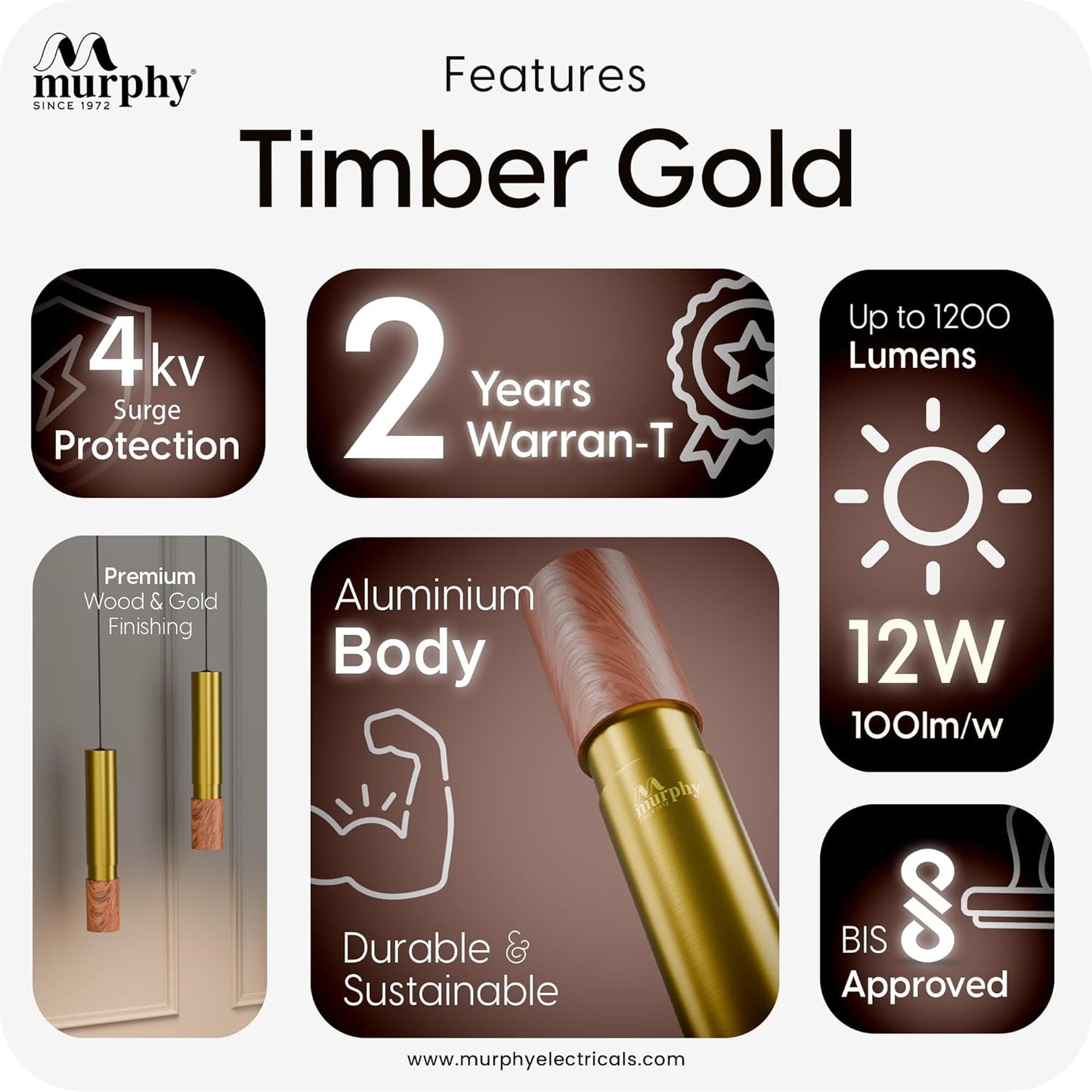 Murphy Timber Wood 12W Hanging Pendant Light