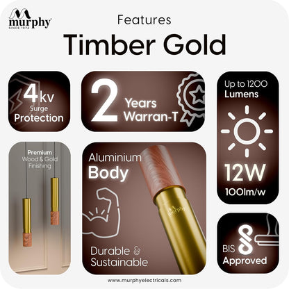 Murphy Timber Wood 12W Hanging Pendant Light