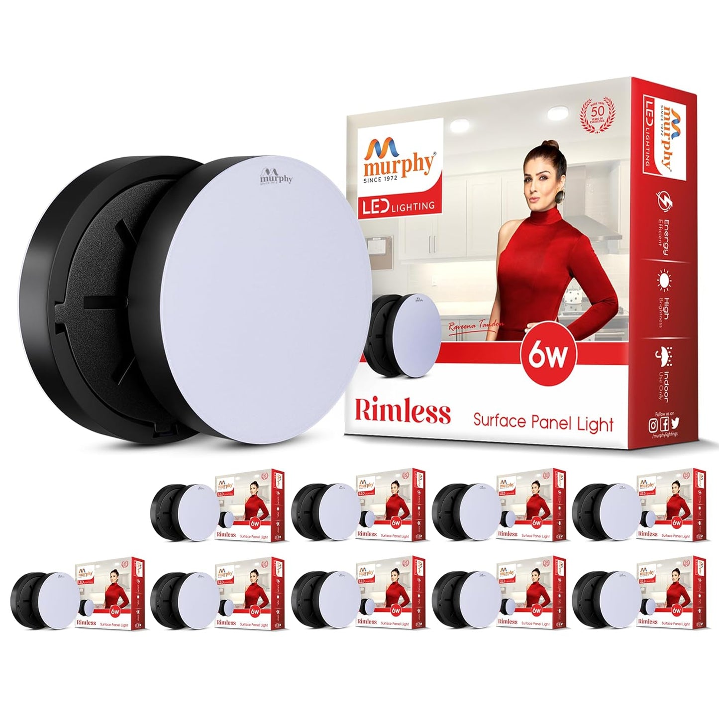 Murphy Rimless Surface LED Light 6W (Cool White, 6000K) – Black Shockproof PC Body, 100lm/W, BIS Approved, 4kV Surge Protection, 2-Year Warranty