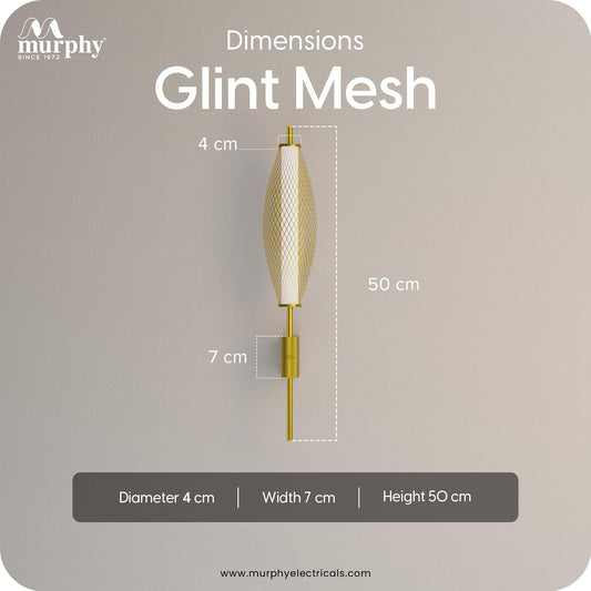 Murphy Glint Mesh 12W Wall Light |Aluminium Body |Golden Finish | 3-in-1 Color Changing LED (Cool White/Warm White/Natural White)