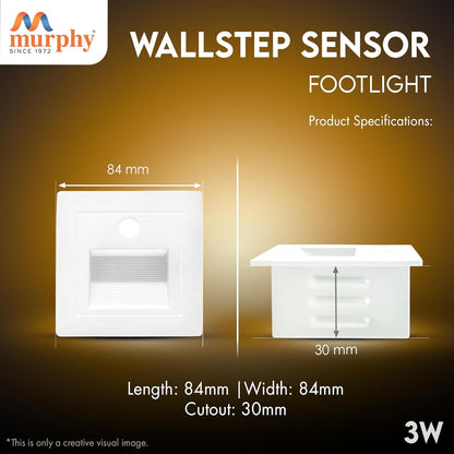 Murphy 3W LED Foot Wall Step Concealed Light With Motion Sensor - RECESS-White Body