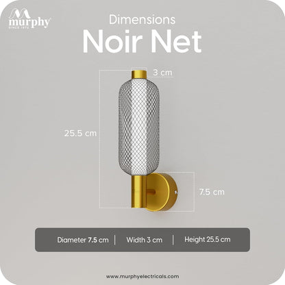 Murphy Noir Net Wall Lamp | 3-in-1 Color Changing LED (Cool White/Warm White/Natural White) with 2-Year Warranty | Premium Golden Finish Decorative Light