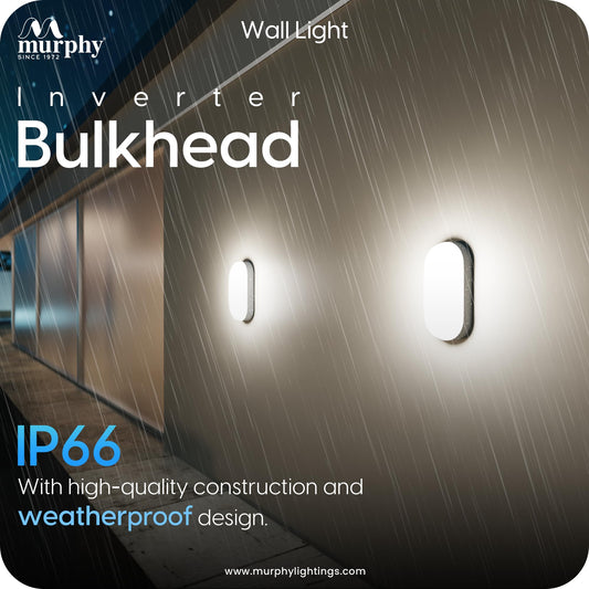 Murphy 10W Rechargeable LED Bulkhead Wall Lamp | 4-Hour Backup | IP66 Waterproof Oval Light for Outdoor, Garden, Balcony, Bathroom | Cool White | Wall Mount | 6-Month Warranty