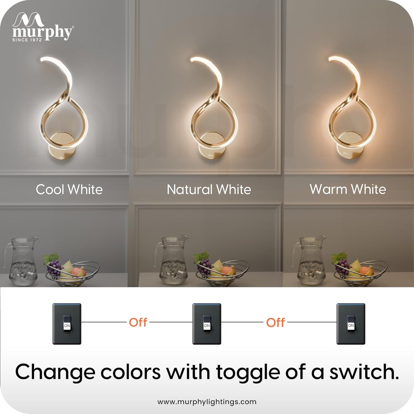 Murphy Luxora Elegant LED Wall Lamp for Home – 2 Years Warranty – Modern Aluminium Light with 3 Color Modes (French Gold, Pack of 1)