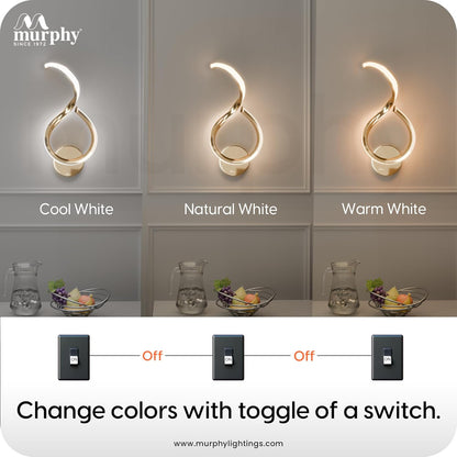 Murphy Luxora Elegant LED Wall Lamp for Home – 2 Years Warranty – Modern Aluminium Light with 3 Color Modes (French Gold, Pack of 1)
