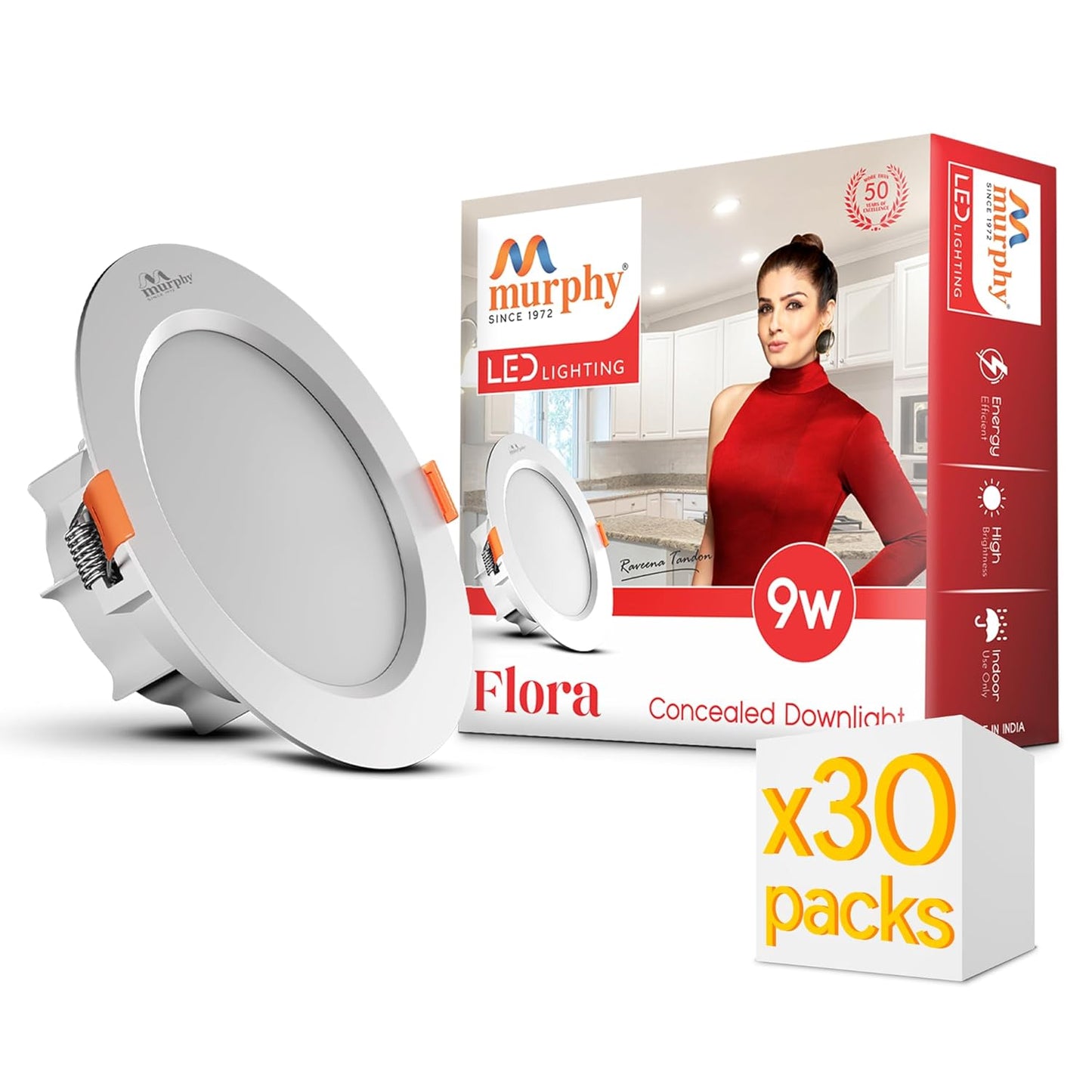 Murphy Flora 9W LED Down Light, Cool White Light, Round, Recessed Ceiling LED Light, Suited for 3 inch Junction Box/Concealed Box (2 Years Warranty)