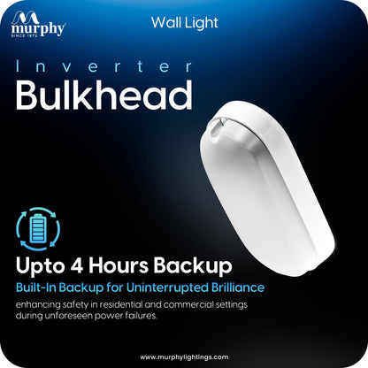 Murphy 10W Rechargeable LED Bulkhead Wall Lamp | 4-Hour Backup | IP66 Waterproof Oval Light for Outdoor, Garden, Balcony, Bathroom | Cool White | Wall Mount | 6-Month Warranty