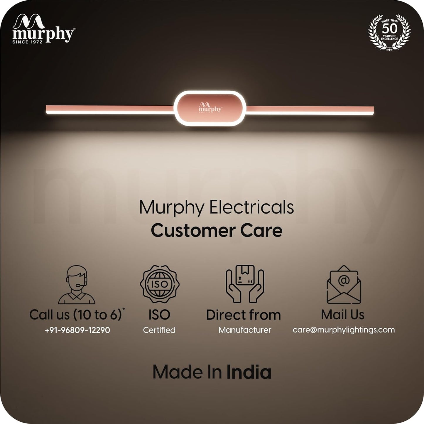 Murphy 16W+2W LED Mirror Light | 3 Color Changing (White/Warm/Natural) | Full Copper Finish, Modern Over Mirror Bathroom/Dressing Table Light