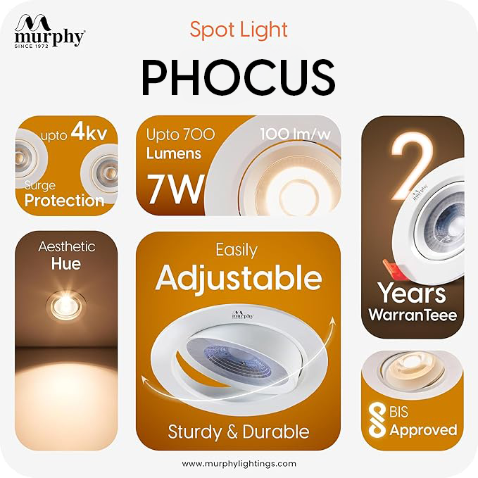 Murphy 7W PHOCUS LED Spot Round Panel Light Ceiling Downlight for Concealed & Junction Box