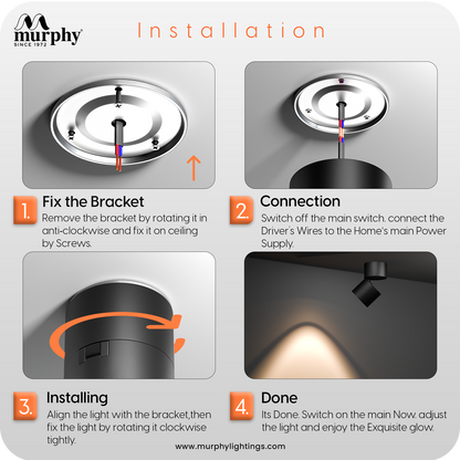 Murphy 12W Black Body Reflective Rose Gold Finish 360 Degree Adjustable LED Surface COB Light - Wall/Ceiling Mountable