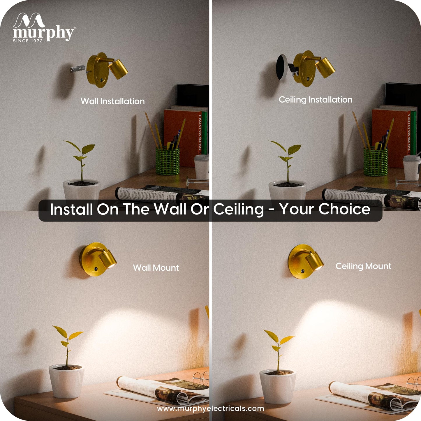 Murphy Photon 3W COB LED Premium Wall Reading Light | Gold Finish | Warm White | 300 Lumens | BIS Approved |