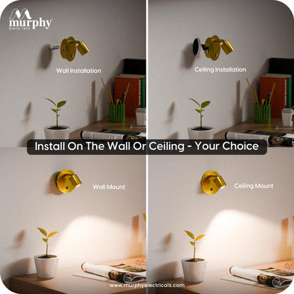 Murphy Photon 3W COB LED Premium Wall Reading Light | Gold Finish | Warm White | 300 Lumens | BIS Approved |