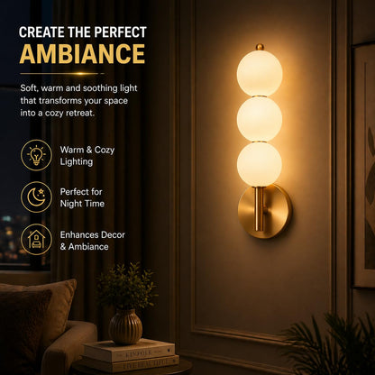 Murphy ORBIX 3 Ball LED Wall Lamp 12W, 3C (Warm/Cool/Natural White), Golden White, Metal & Acrylic, Modern Decorative Wall Light for Living Room & Bedroom, BIS Approved, 2 Year Warranty
