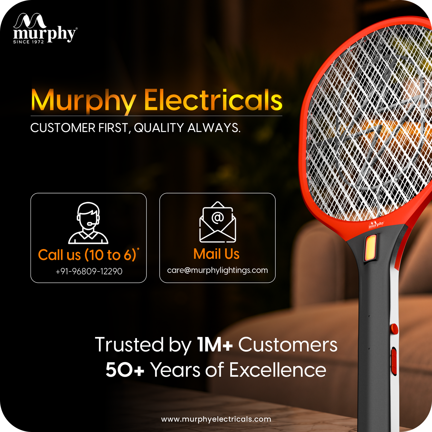 Murphy Anti Mosquito Racket with LED Torch | Rechargeable Electric Mosquito Bat | High Power Insect Killer Racket | 6 Months Warranty | Made in India