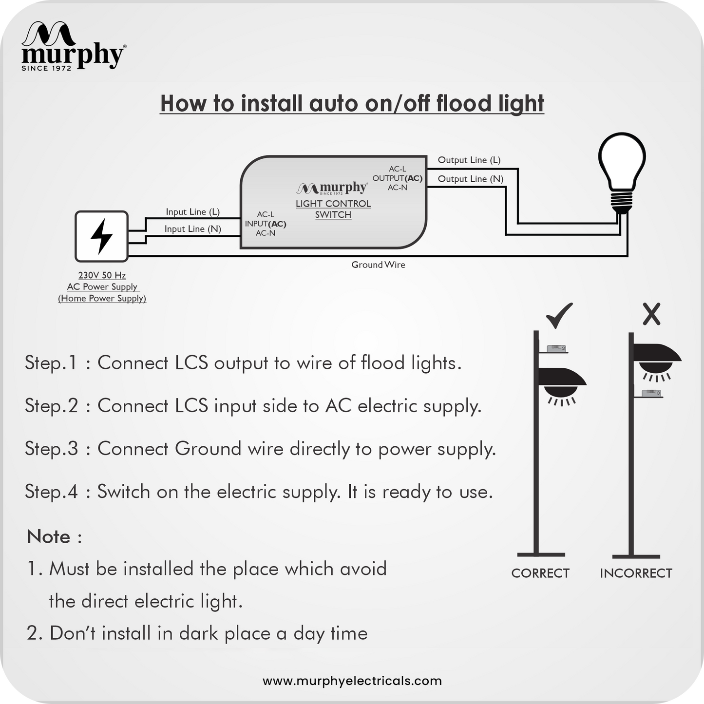 Murphy 220V Auto Day/Night ON/Off Photocell Sensor