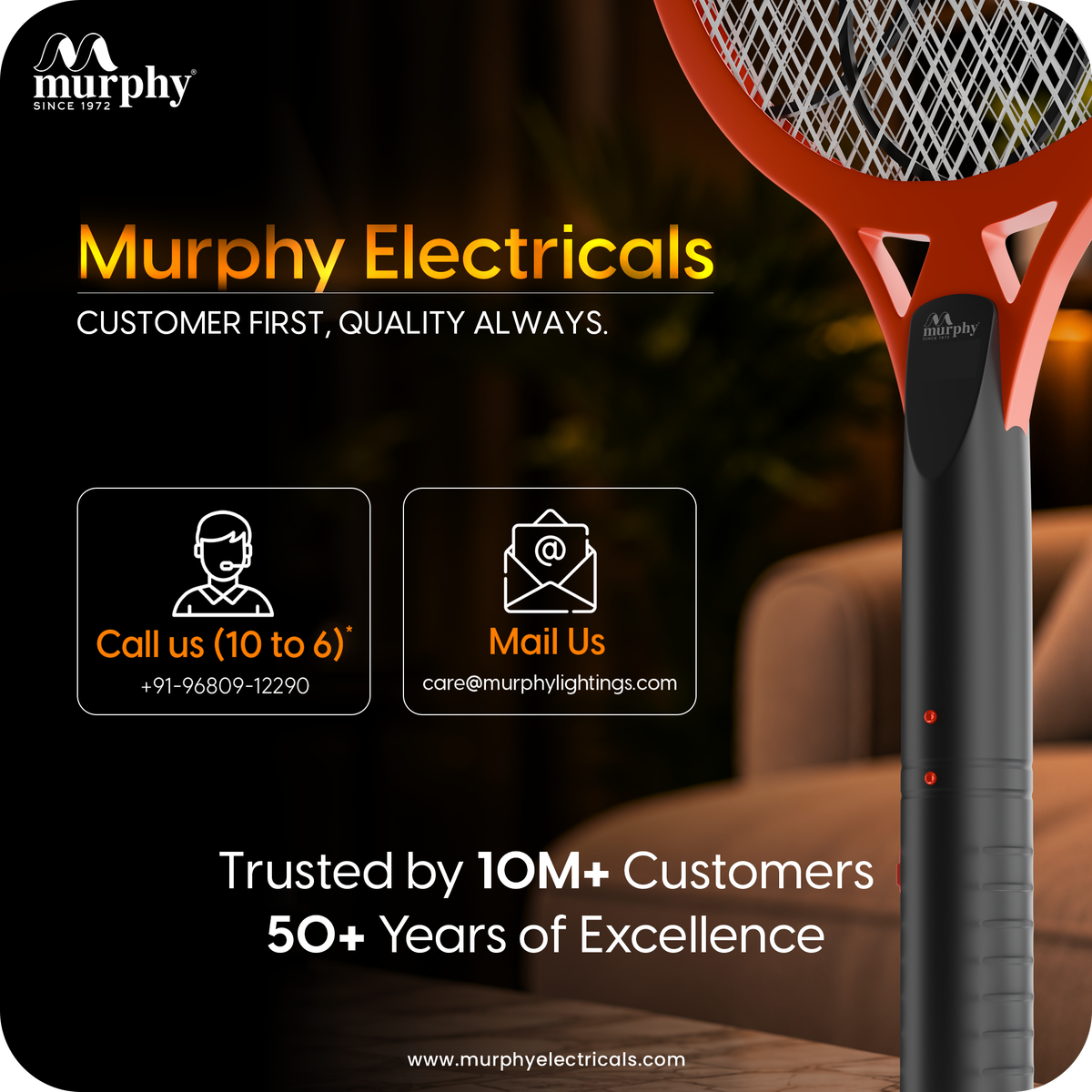 Murphy Anti Mosquito Racket with LED Torch | Rechargeable Electric Mosquito Bat | High Power Insect Killer Racket | 6 Months Warranty | Made in India