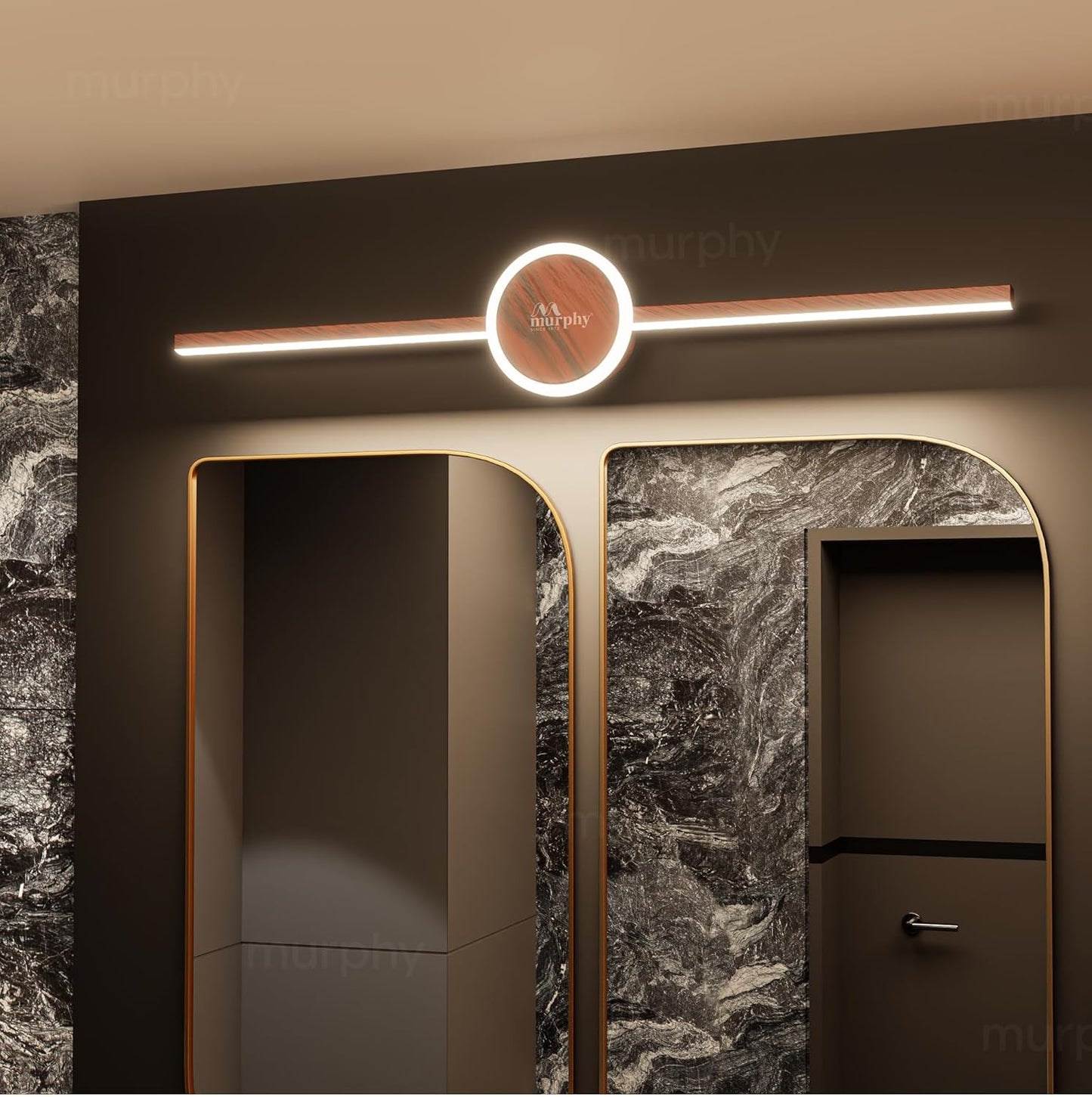 Murphy 16W+2W LED Mirror Light | 3 Color Changing (White/Warm/Natural) | Wooden Finish – Sun Design, Modern Over Mirror Bathroom/Dressing Table Light