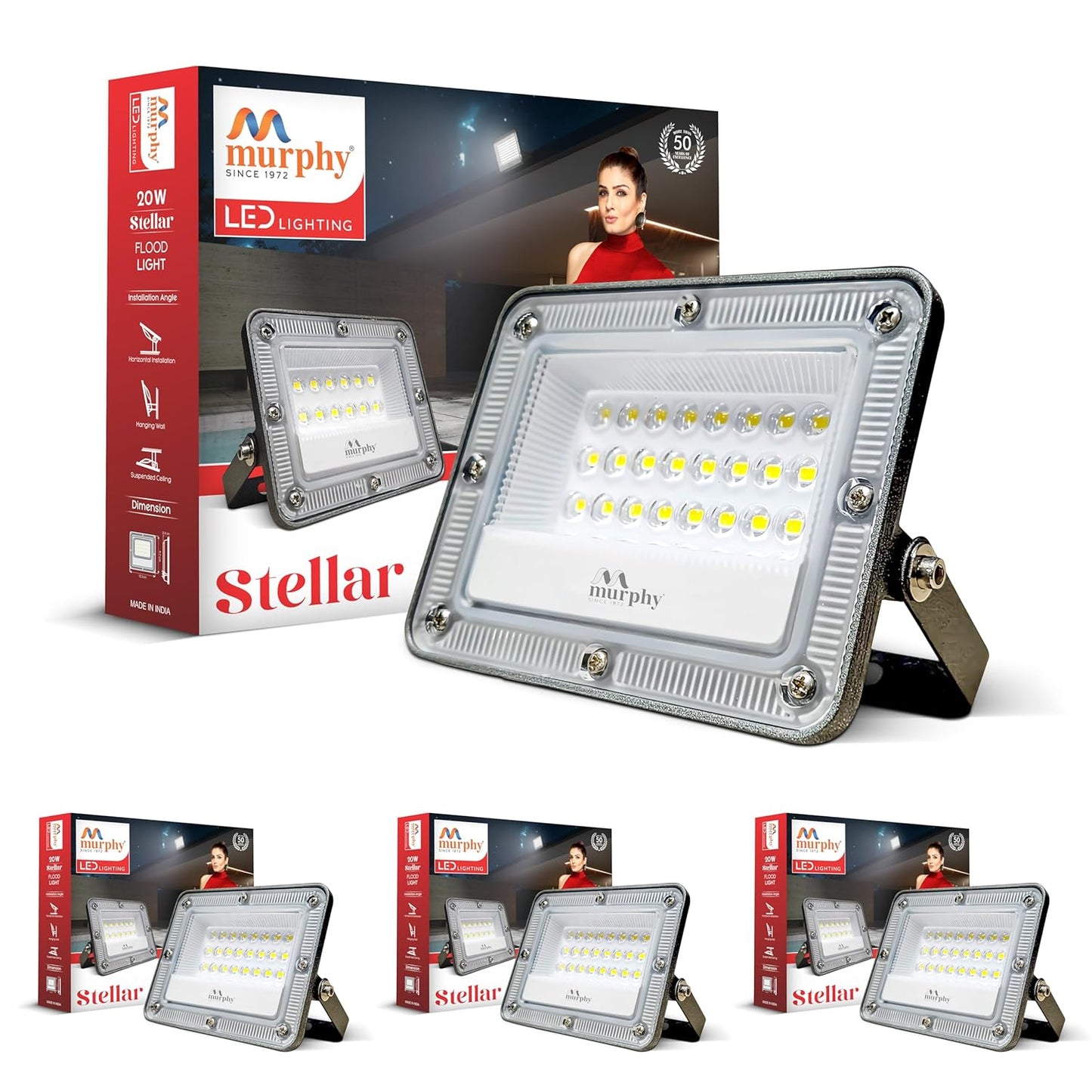 Murphy Stellar 20W LED Flood Light with 2-Year Warranty | Cool White | High Brightness Outdoor LED for Security, Landscape, Warehouse, Backyard | IP66 Waterproof | BIS Approved