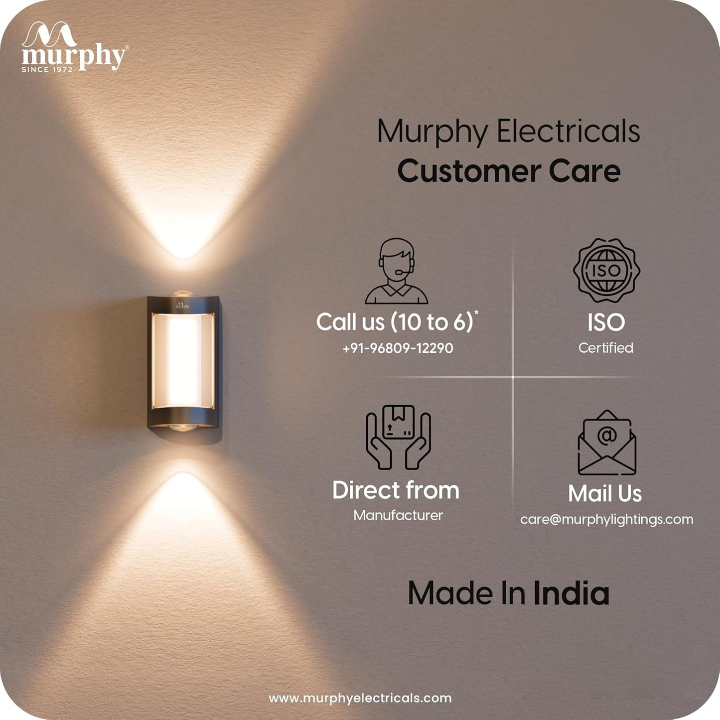 Murphy Beam Line 4W LED Outdoor/Indoor Wall Light | IP66 Waterproof | 2-Year Warranty | Up & Down Glow | Warm White | Shockproof Aluminium Body | Matt Black Finish |