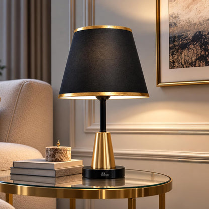Murphy Conic Gold 3-in-1 LED Table Lamp with Premium Black Fabric Shade | Elegant Gold Finish | E27 Bulb Included | 1 Year Warranty
