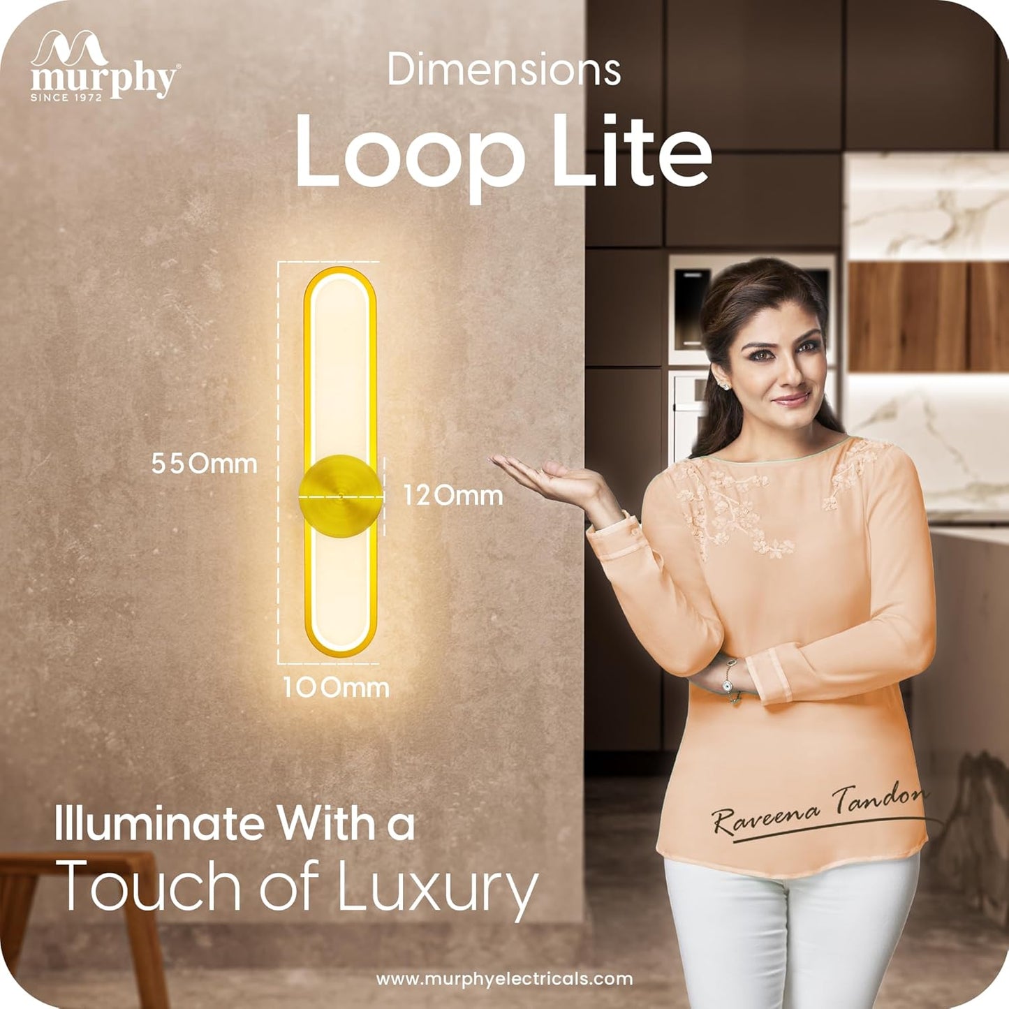 Murphy LoopLite 3-in-1 LED Wall Lamp – Golden Finish, Premium Aluminium, Matte Luxe Design, Adjustable Warm/Neutral/Cool Light, Modern Ambient Lighting