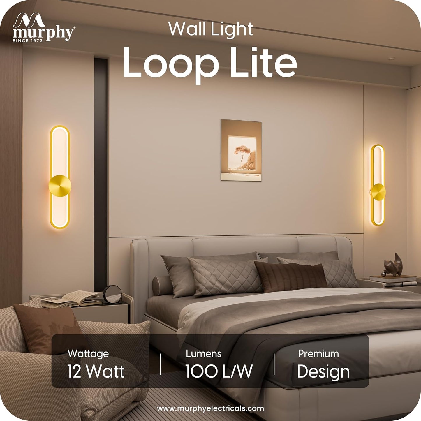 Murphy LoopLite 3-in-1 LED Wall Lamp – Golden Finish, Premium Aluminium, Matte Luxe Design, Adjustable Warm/Neutral/Cool Light, Modern Ambient Lighting